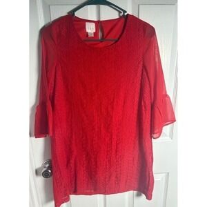 CRB Girl Red Lace Bell Sleeve Dress‎ Size 16